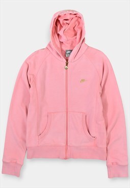 Vintage Nike Kids Zip Up Hooded Sweatshirt Logo Pink
