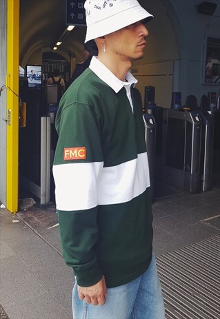 RUGBY SHIRT GREEN & WHITE COLOURBLOCK