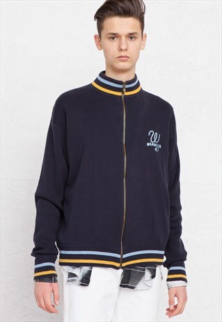 VINTAGE NAVY WRANGLER ZIP CLOSURE KNIT CARDIGAN