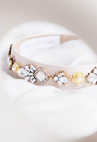 BEIGE JEWELLED HEADBAND