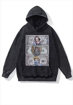 Money hood cartoon top retro dollar pullover in vintage grey