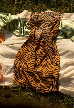 Strappy Cross Back Tiger Print Mini Dress