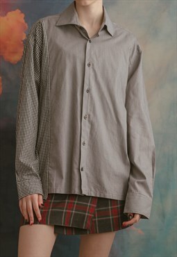 Vintage Reworked Contrast Long Sleeve Unisex Shirt Grey S/M