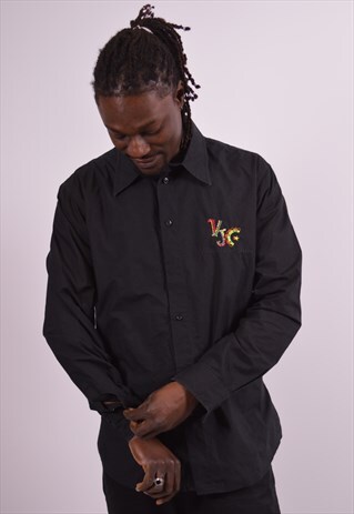 VERSACE MENS VINTAGE SHIRT LARGE BLACK 90S