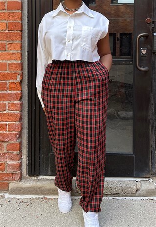 VINTAGE 90S RED PLAID EASY PANTS (S-L)