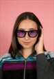 Vintage style thick black rounded tinted purple lens sunglas