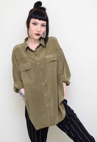 VINTAGE 90'S GENUINE SILK ALMOND BROWN OVERSIZED SHIRT