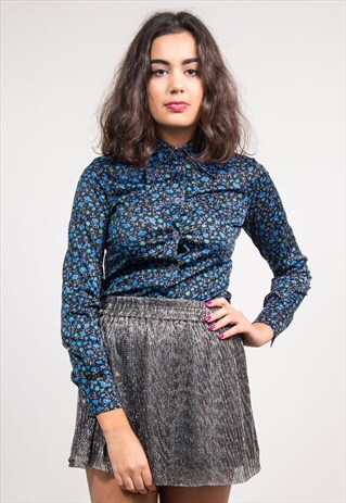 VINTAGE 70'S BLUE FLORAL PATTERN SHIRT