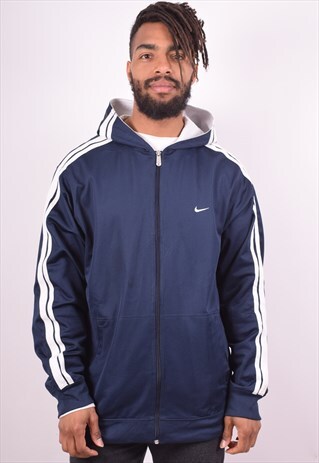 NIKE MENS VINTAGE HOODIE JACKET XL NAVY BLUE 90S