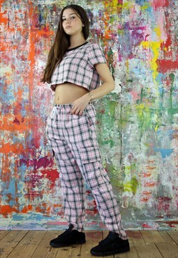 Drawstring Trousers & Crop Top Co-Ordinates in pink check