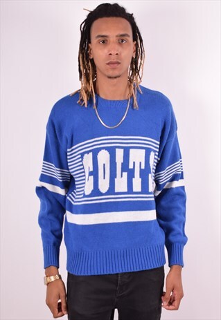 NFL PRO LINE MENS VINTAGE COLTS JUMPER SWEATER XL BLUE 90S