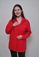 Y2K FASHION RED BLOUSE, 00S RELAXED BUTTON UP SHIRT 