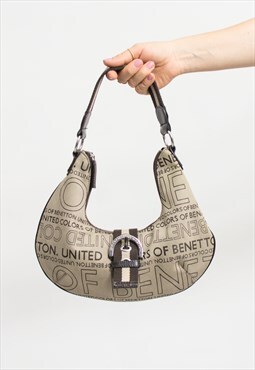 Benetton printed handbag in cream brown