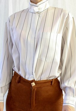 Vintage Long Blouse Stripes Color White Blue Size L B113