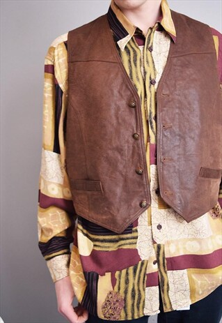 COOL 90'S RETRO WOODSTOCK GENUINE LEATHER GILET TOP VEST