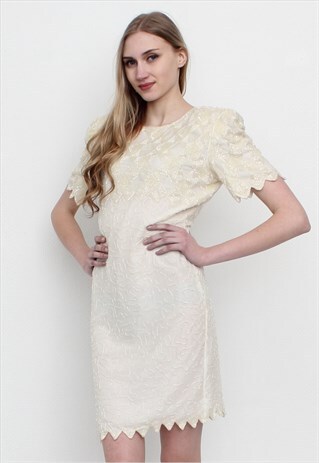 VINTAGE WHITE WONDERFUL SEQUIN SILK MINI DRESS