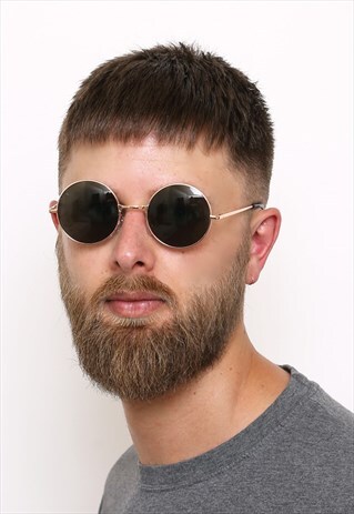 DARK GREEN GOLD ROUND LENNON SUNGLASSES