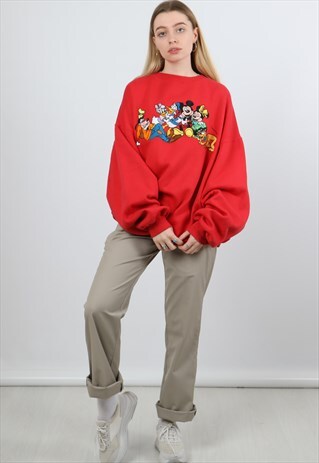 VINTAGE DISNEY LARGE RED EMBOIDERED SWEATSHIRT