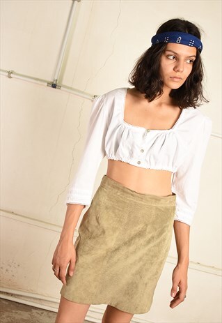 90'S RETRO HIGHWAISTED BOHO REAL SUEDE MINI SKIRT