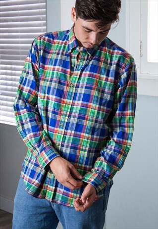 VINTAGE POLO RALPH LAUREN FLANNEL SHIRT LOGO 90S L 7.8