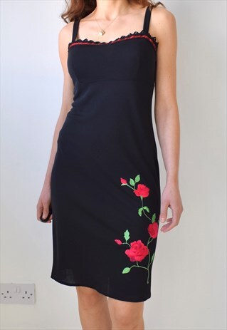 VINTAGE 90S Y2K FLORAL ROSE EMBROIDERED LACE STRAPPY MINI