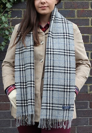 VINTAGE CASHMERE CHECKED SCARF GREY-AS141