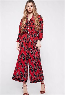 PYJAMA Jumpsuit - Red & Black Geometric Floral Print