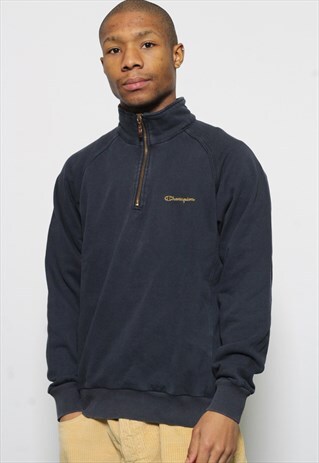 VINTAGE CHAMPION LOGO 1/4 ZIP SWEATSHIRT NAVY