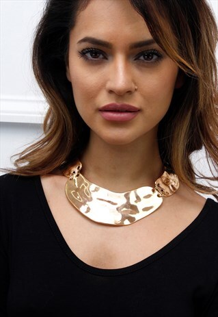 GOLD CHOKER CHUNKY STATEMENT NECKLACE