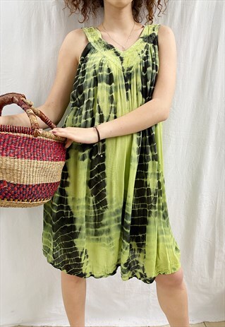 VINTAGE 90S HIPPIE TIE-DYE BOHO BOHEME MIDI FESTIVAL DRESS