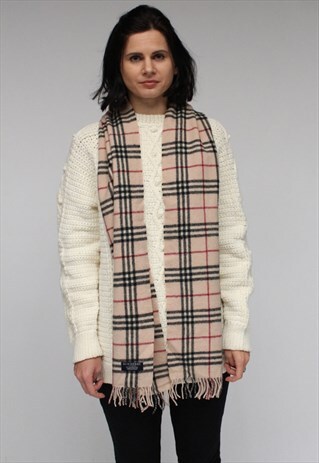 VINTAGE LAMBSWOOL CHECKED SCARF BEIGE-AS24