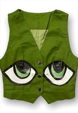 Cropped vest in green with abstract eye print 