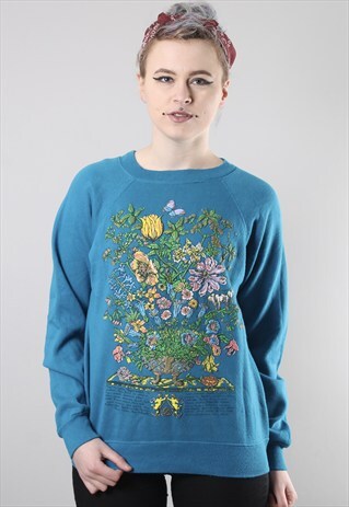 VINTAGE PLANT PATTERN 90'S SWEATSHIRT JUMPER LARGE
