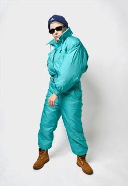 80s vintage winter blue ski suit for women Retro 90s warm 