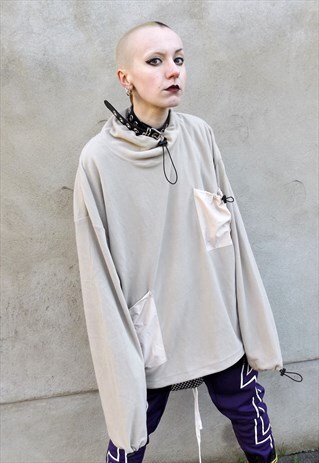 MULTI BEAM TURTLENECK SWEATSHIRT ROLL UP FLEECE FEEL SWEATER