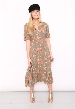 VINTAGE 90S FLORAL PRINT MIDI DRESS