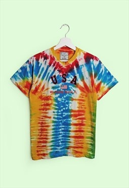 90's Y2K USA  Rainbow Tie Dye Rave Festival T-shirt