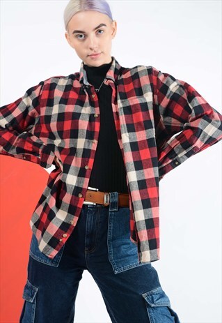 VINTAGE EDDIE BAUER FLANNEL SHIRT RED CHECK.