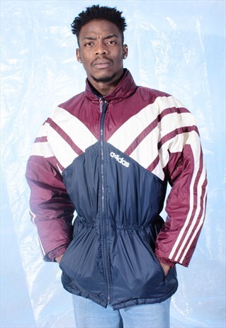 VINTAGE ADIDAS MAROON AND NAVY LIGHTWEIGHT COAT