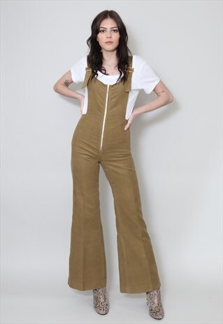 70'S VINTAGE DEADSTOCK JUMPSUIT LADIES BROWN DUNGAREES