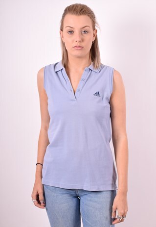 ADIDAS WOMENS VINTAGE POLO SHIRT MEDIUM BLUE 90S