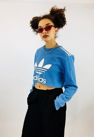 VINTAGE ADIDAS ORIGINALS TREFOIL CROPPED SWEATSHIRT