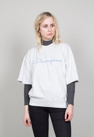80'S SHORT SLEEVED MARL GREY CHAMPION SWEATER