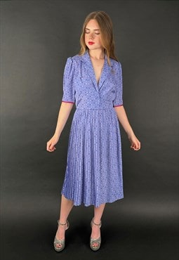 70's Vintage Blue Stanner Polka Dot Heart Short Sleeve Dress