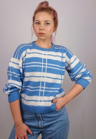 VINTAGE 80'S HANDMADE WOOL KNIT PULLOVER / JUMPER/ SWEATER