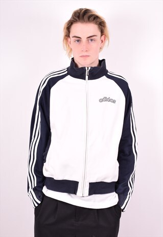 ADIDAS MENS VINTAGE TRACKSUIT TOP JACKET MEDIUM WHITE 90'S