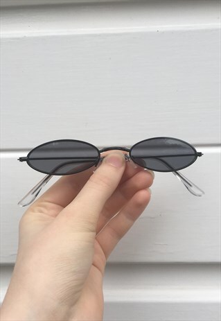 UNISEX 80S STYLE SUNGLASSES BLACK SKINNY SLIM OVAL GLASSES