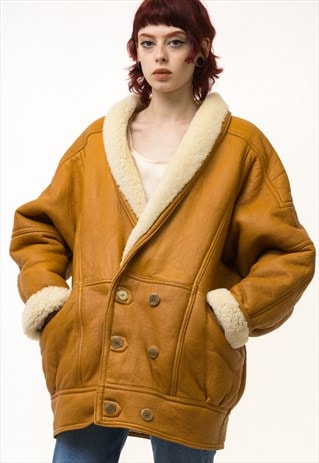 80S VINTAGE LEATHER SHEEPSKIN LEATHER SHEARLING COAT 5367