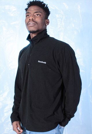 VINTAGE REEBOK BLACK LIGHTWEIGHT EMBROIDERED FLEECE JUMPER