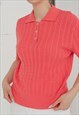 VINTAGE HALF BUTTON UP KNITTED COTTON POLO SHIRT IN PINK S